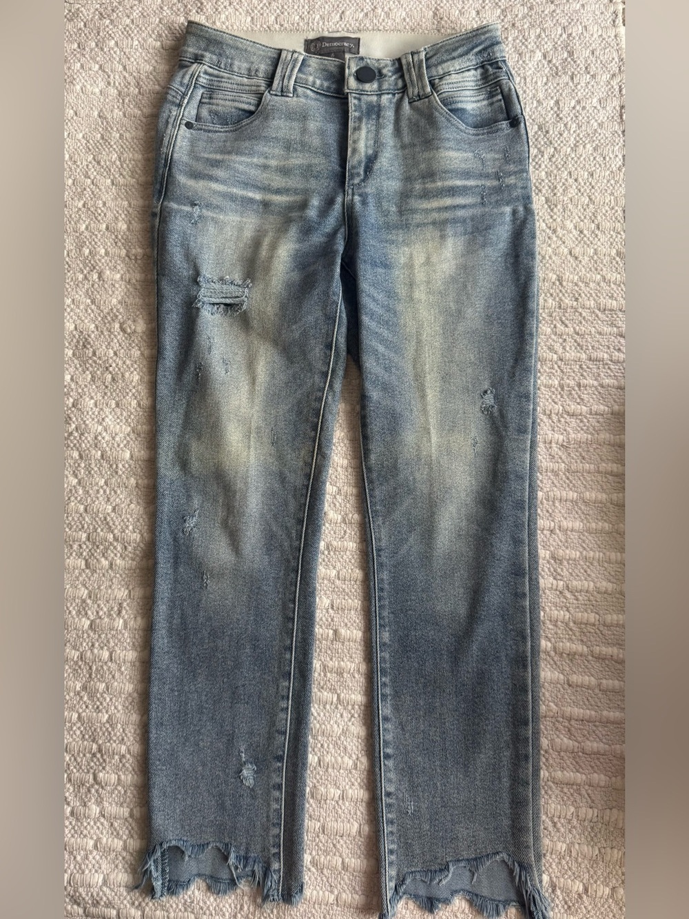 Democracy Ab Technology Distressed Slim Straight Jeans with elastic waistband
